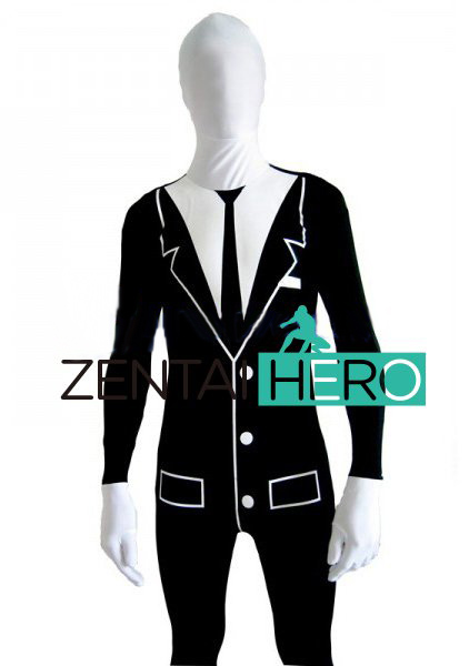 Fullbody Covering Black Spandex Tuxedo Morphsuit